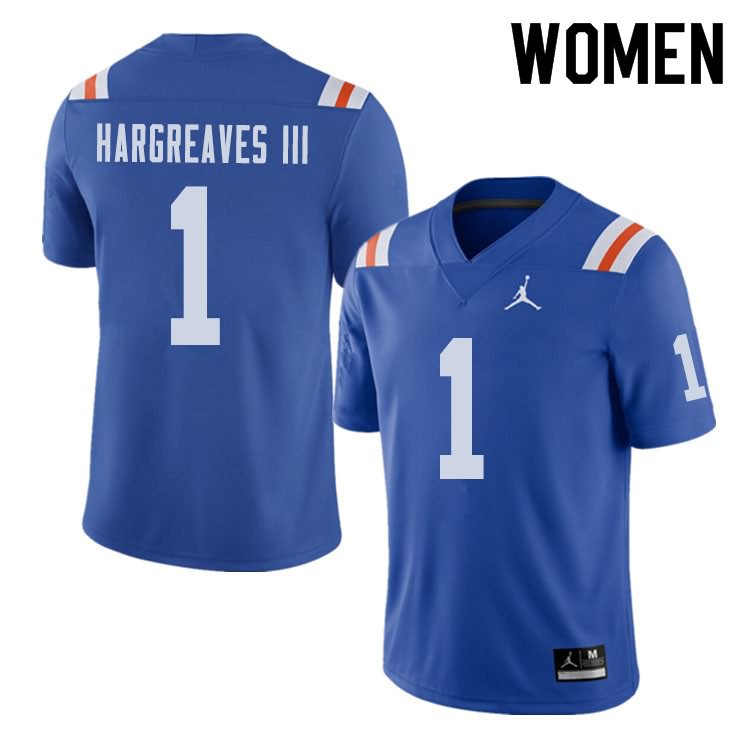 NCAA Florida Gators Vernon Hargreaves III Women's #1 Jordan Brand Alternate Royal Throwback Stitched Authentic College Football Jersey MPF8064DH